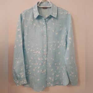 J. Jill 100% Linen Top Light Blue Patterned